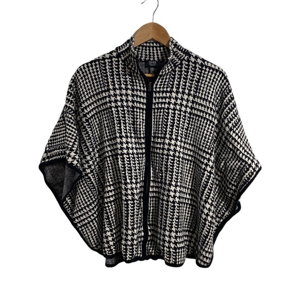 Jones NY poncho sweater‎ houndstooth super soft zippered front small medium - Picture 1 of 5